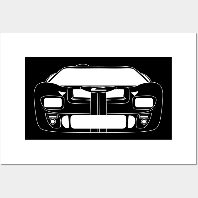 Ford GT40 White Outline Wall Art by kindacoolbutnotreally